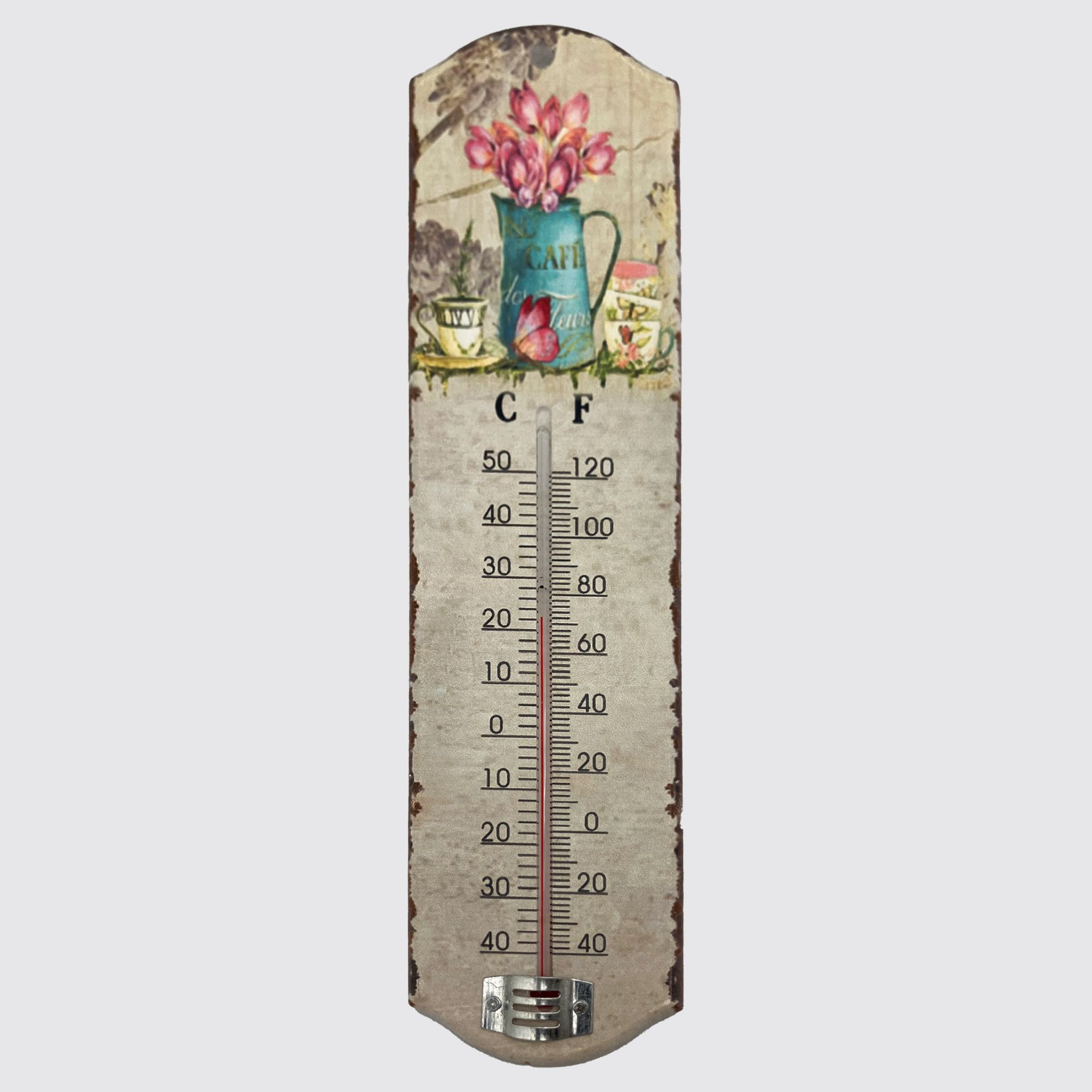 Vintage Wooden Thermometer Love Flower #09005