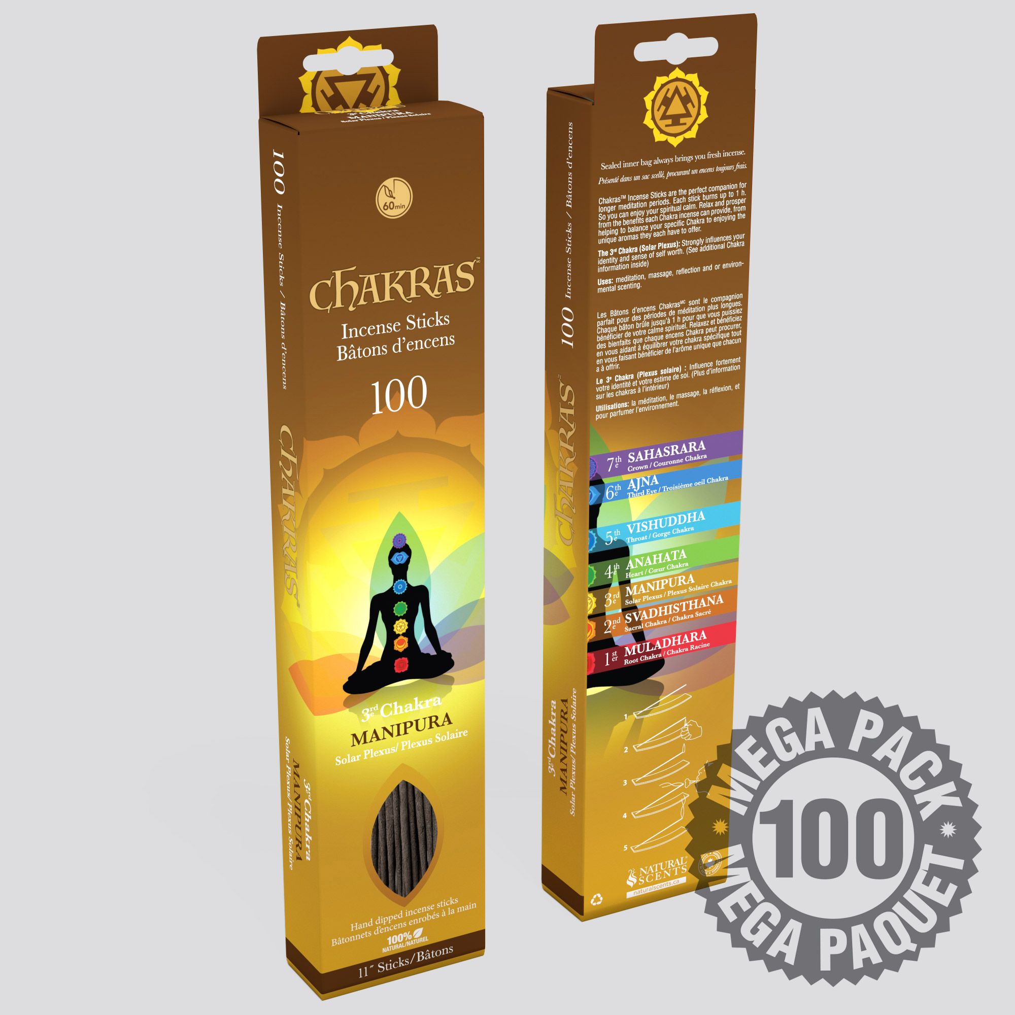 Chakras™ 100 Incense Sticks 3rd Chakra (Solar Plexus)