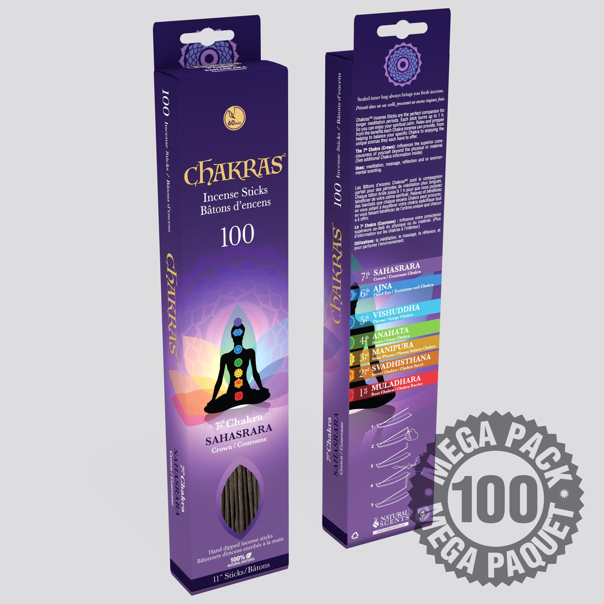 Chakras™ 100 Incense Sticks 7th Chakra (Crown)