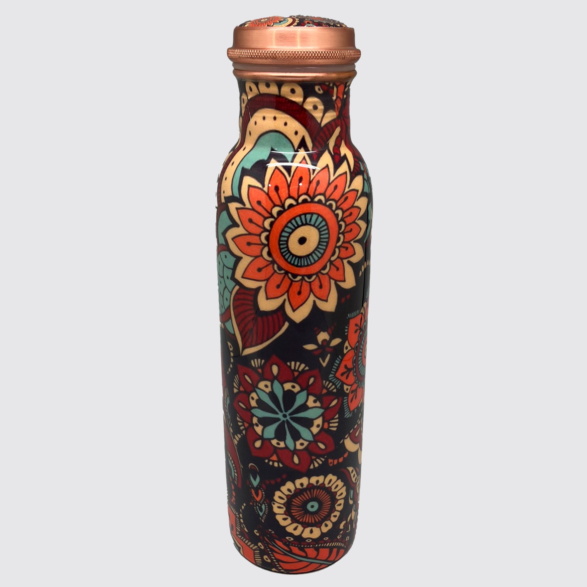 Copper Water Bottle with flowers, #53762