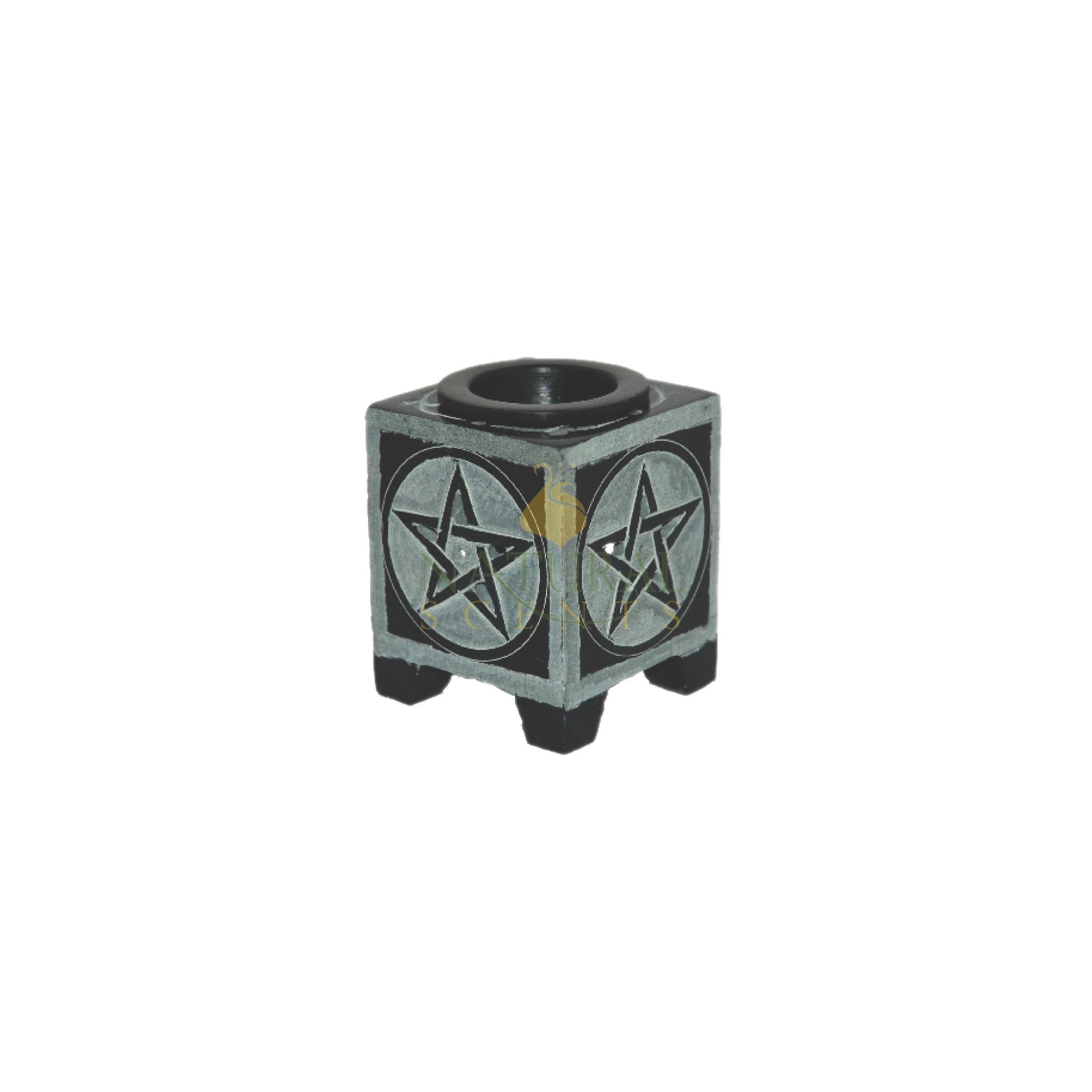 Soapstone Black & White Engraved Pentacle Oil Burner Item #65116