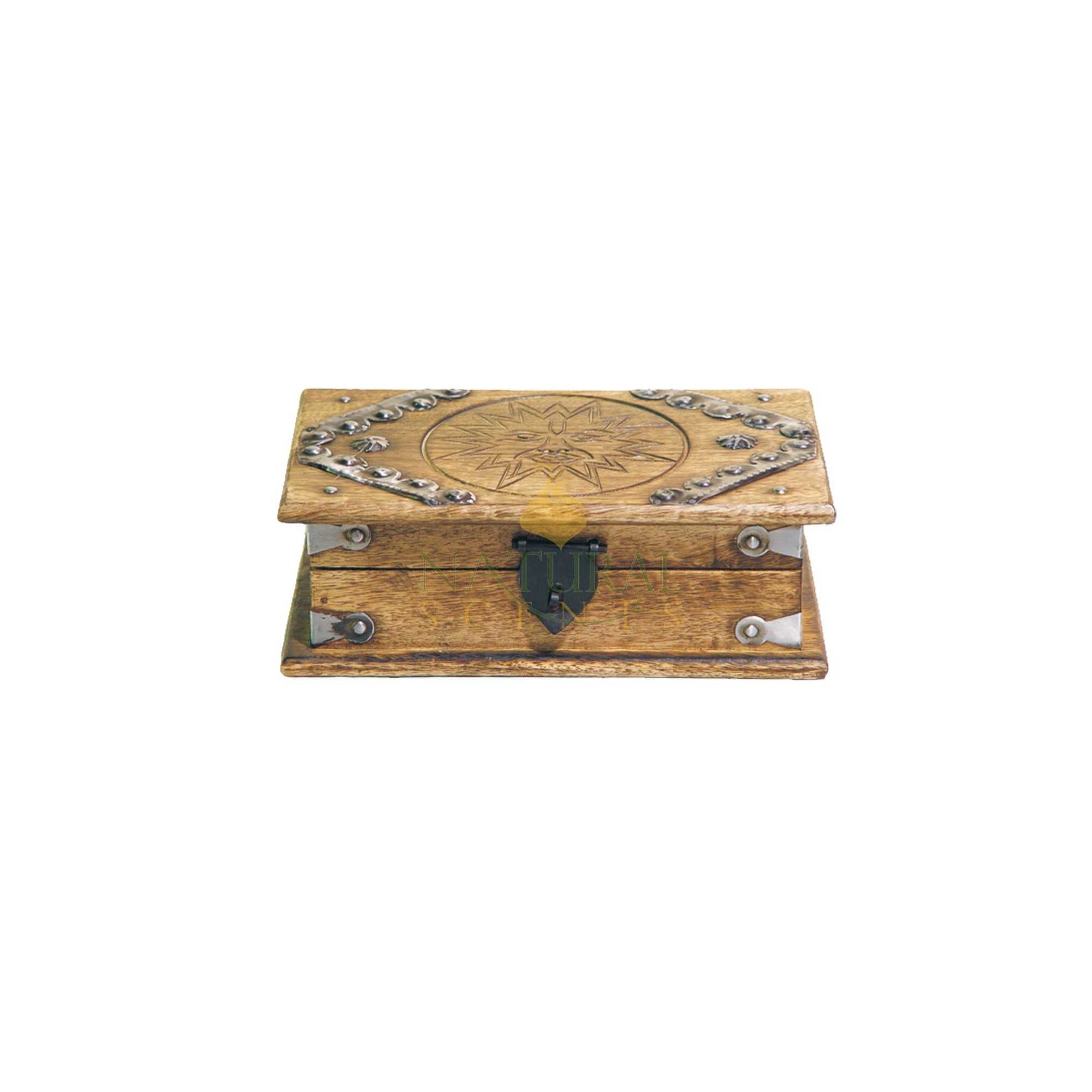 Engraved Sun Aluminum & Wood Light Brown Box #85115