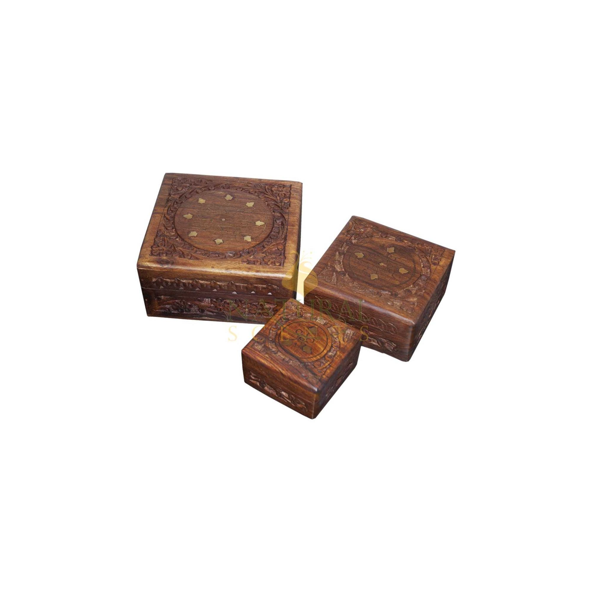 Golden Leaves Circle Design Wooden Box Set #85150