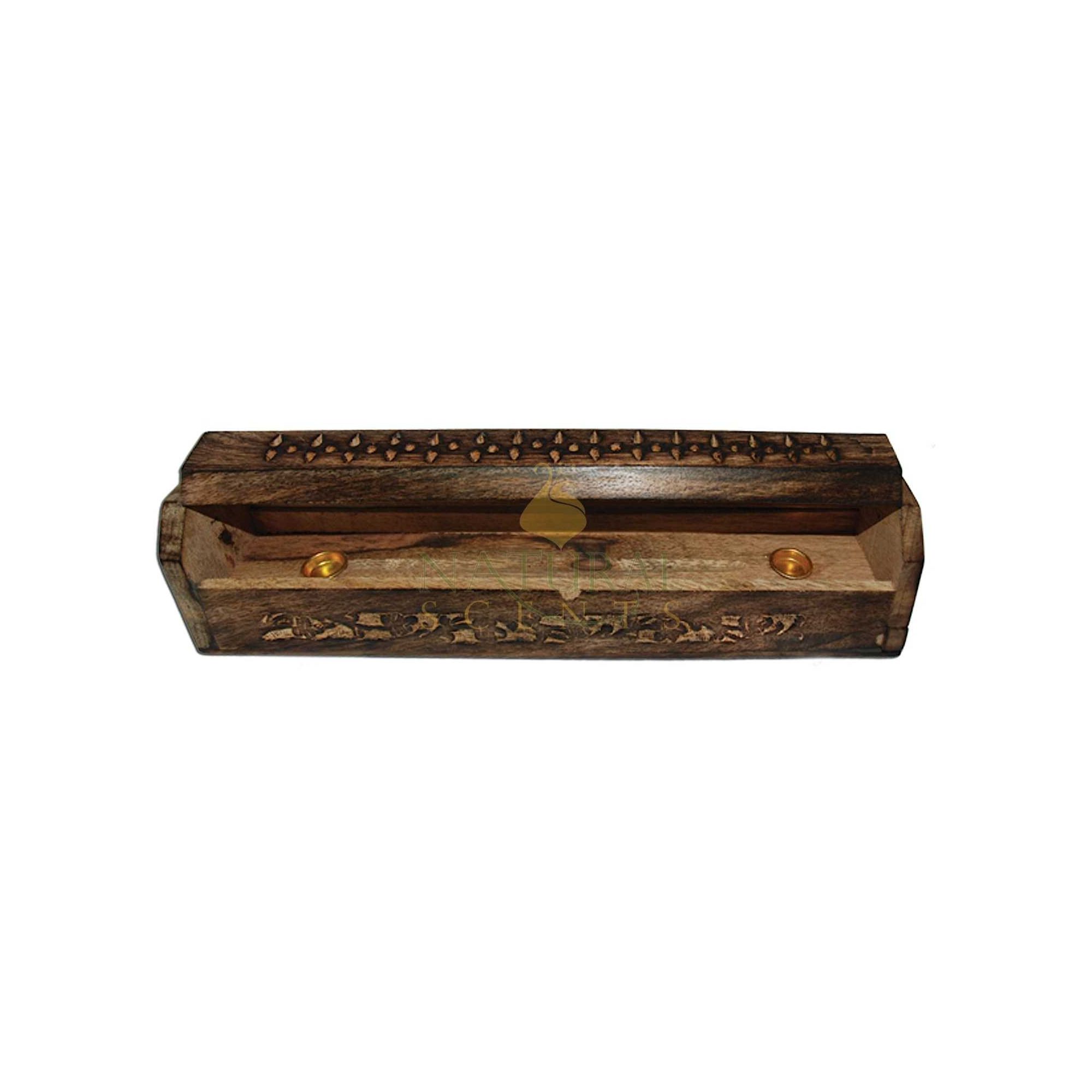 Carved Petals Antique Finish Coffin Box #85164