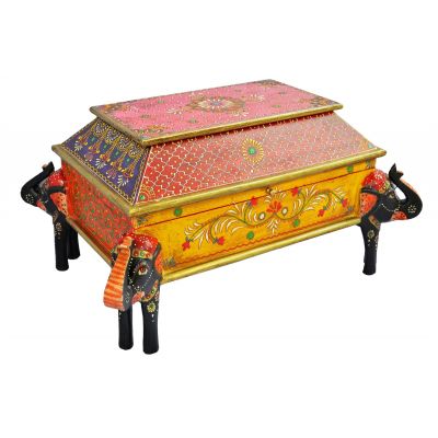 Wooden Box Elephant Corners Embossed Painting 20" x 12"