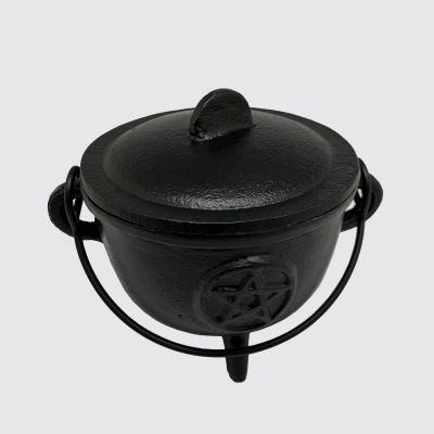 Smudge Iron Cauldron 4.25." with Lid-Pentagram #53743