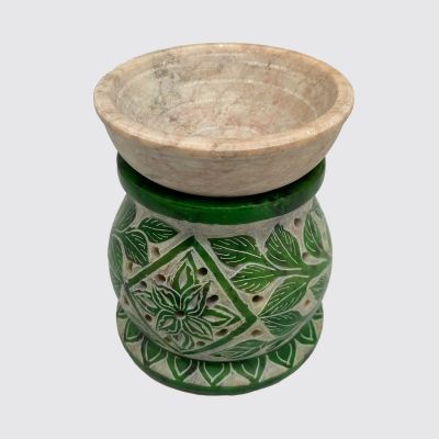 Aroma Lamp 2.5" Carved Green Oil Burner  #65088