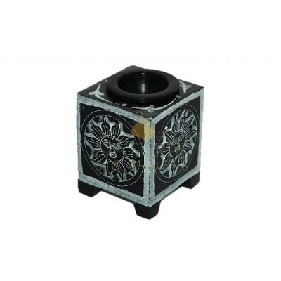 Soapstone Black & White Engraved Sun Oil Burner #65115