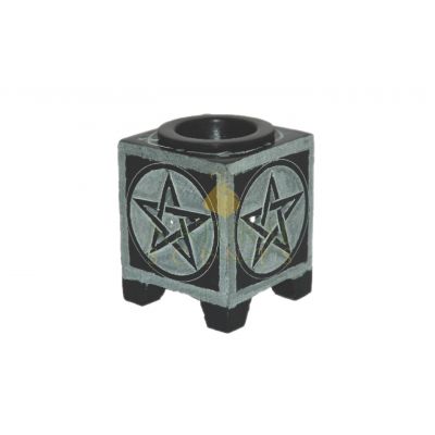 Soapstone Black & White Engraved Pentacle Oil Burner Item #65116