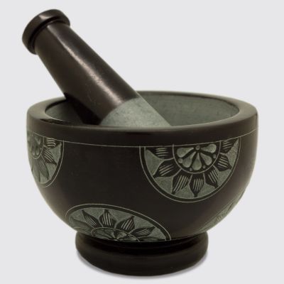 Pestle & Mortar 4.5" , 3" High Carved Black  #65197