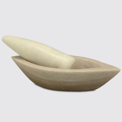Pestle & mortar 7" Long White Marble  Item #65198