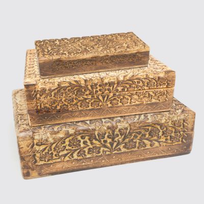 Wooden Box Carved (Set by 3) Item #85203